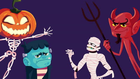 happy halloween animation with characters