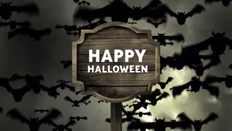 Animation-of-sign-with-happy-halloween-text-over-bats