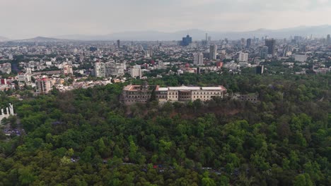 drone perspectives of chapultepec castle in the western part of mexico city