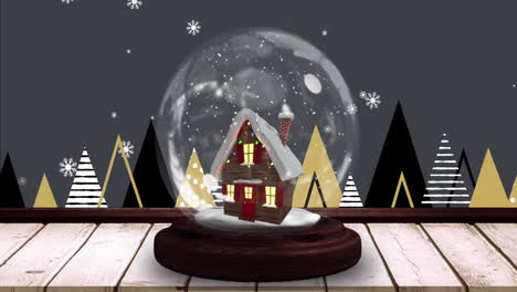 animation of snow falling over christmas snow globe over grey background