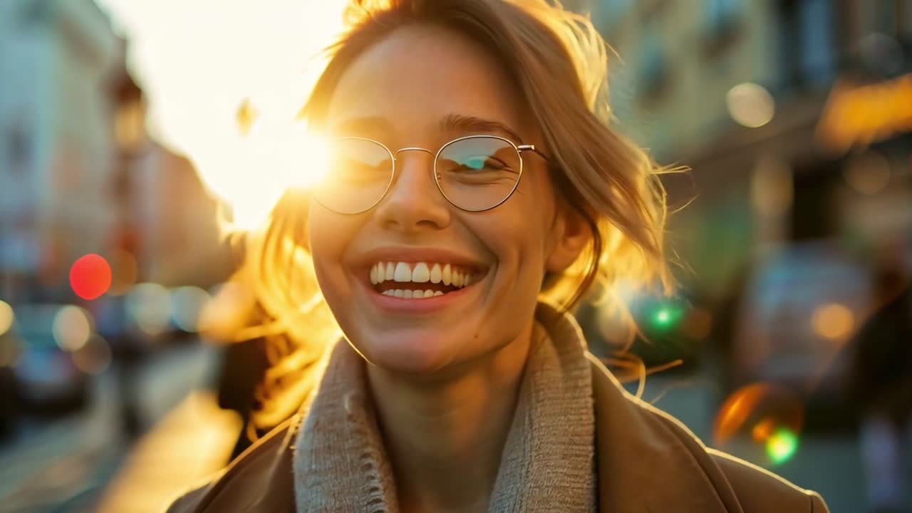 Joyful Young Woman Laughing in Sunlight