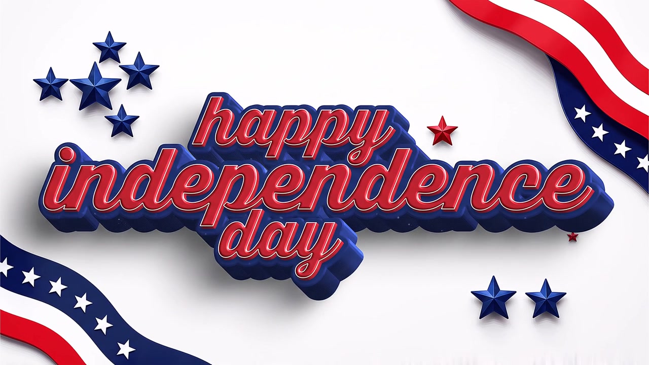 Red Script Independence Day Typography Surrounded By Patriotic Decorative Stars