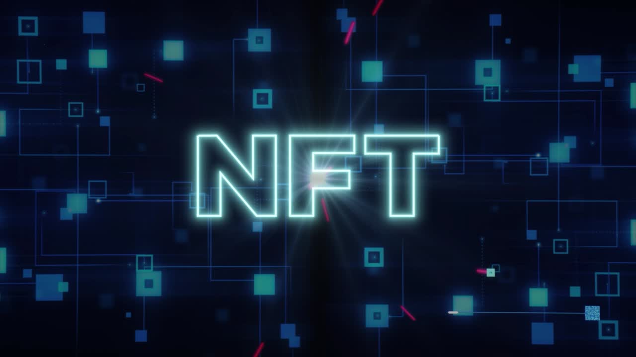 Neon NFT Inscription. QR Code Digital Data Connection. Global Digital Security. NFT Metaverse Concept.