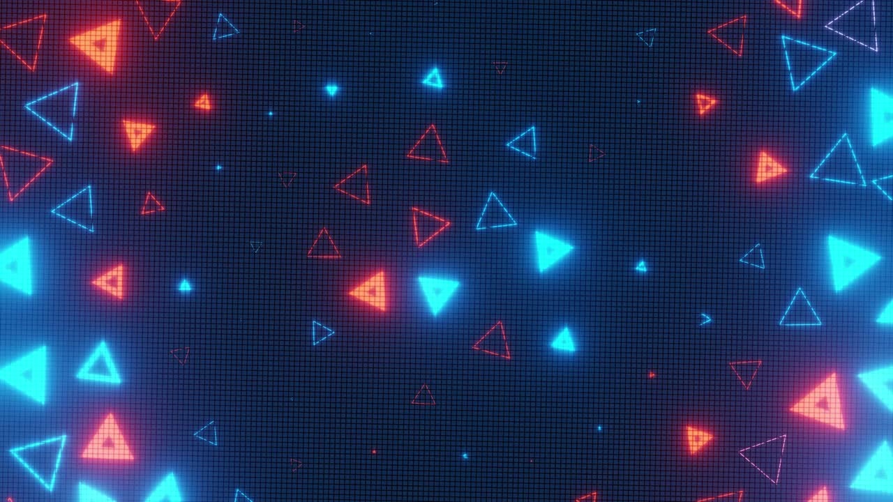 Abstract Background of Glowing Red and Blue Triangles
