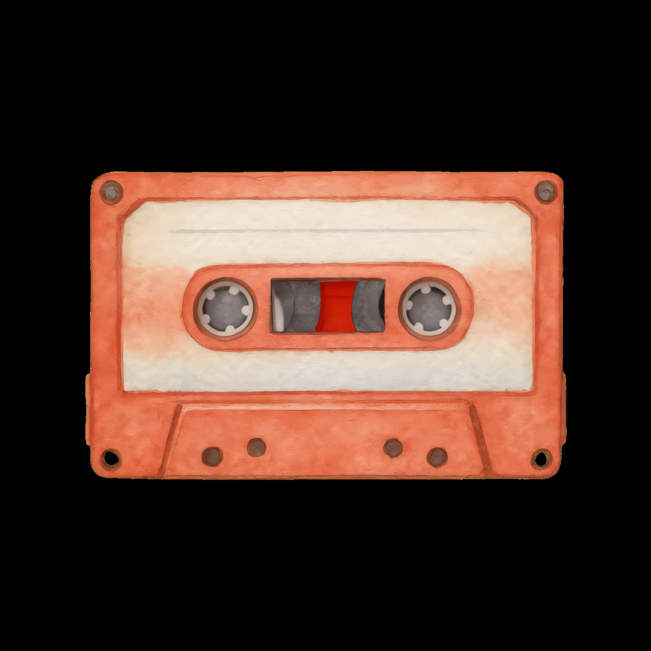 Risorsa animata isolata di illustrazione di audiocassetta vintage, video 4K trasparente, canale alfa