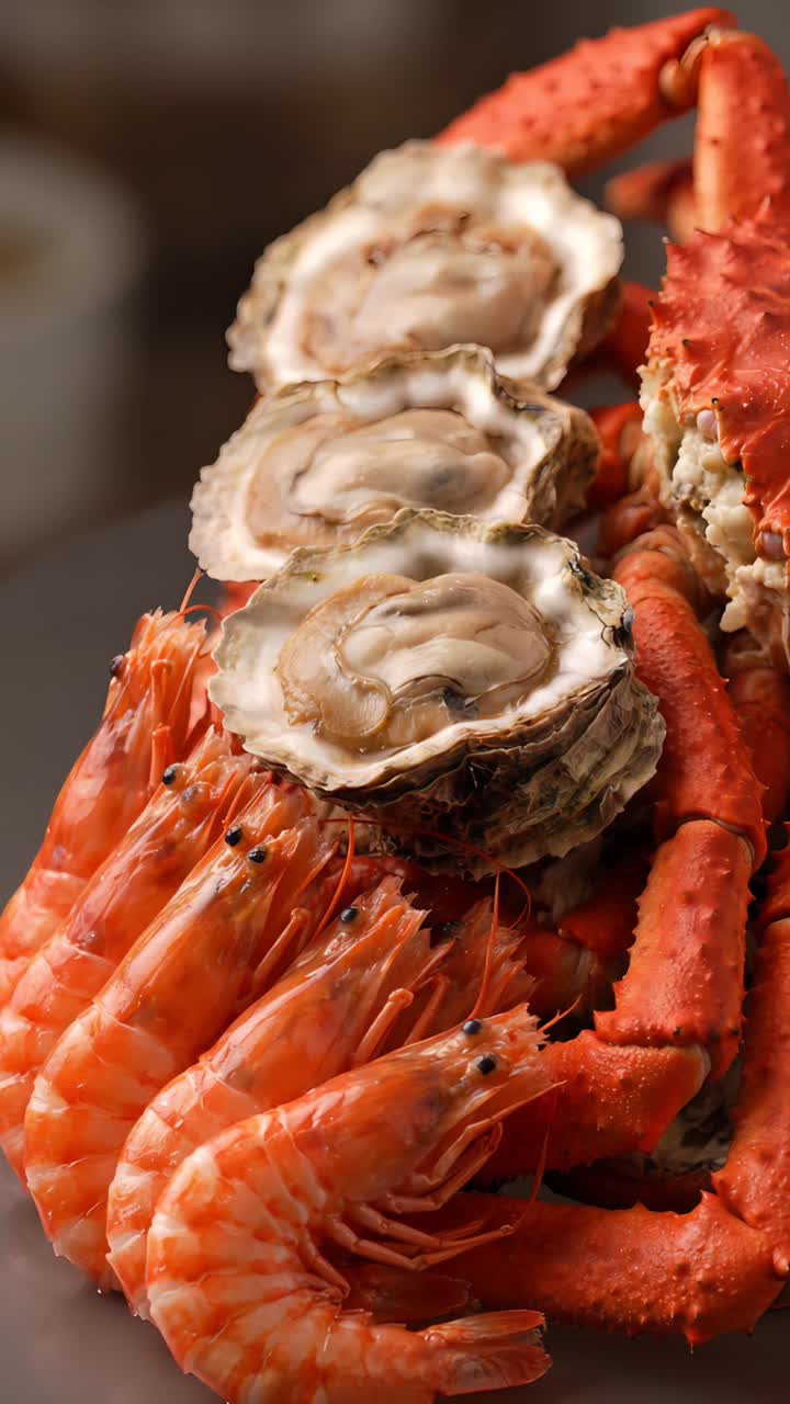 Delicious Seafood on Blurred Background 4K