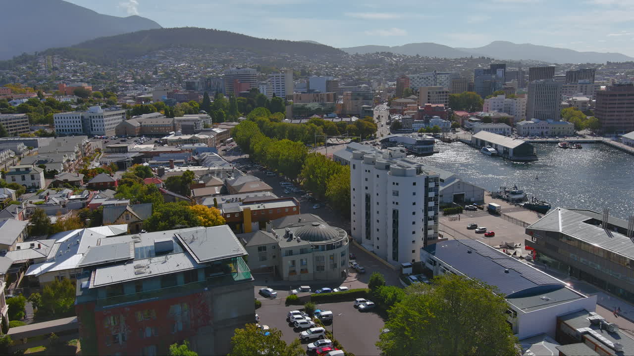 Hobart CBD and Wharf Aerial Reveal
