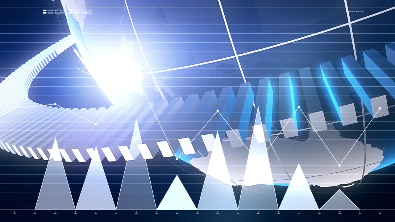 금융 뉴스 애니메이션, 데이터, 숫자, 그래프