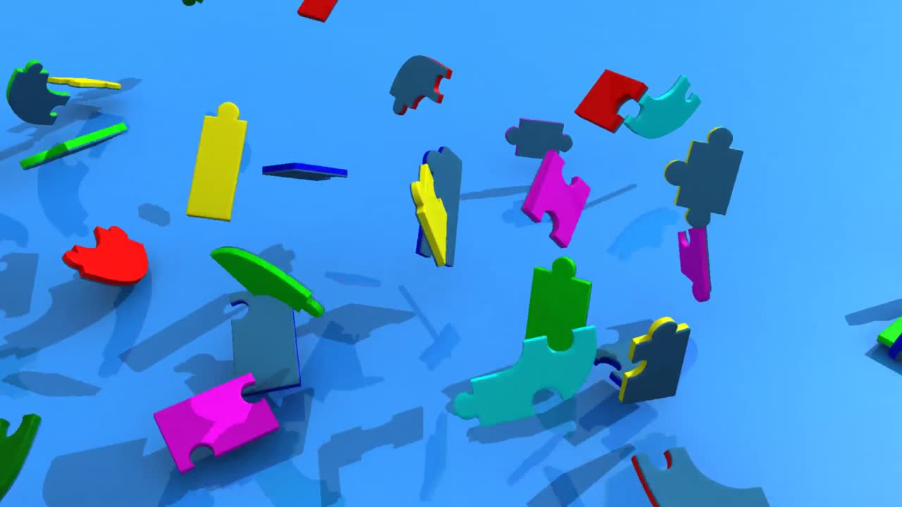 "협력"이라는 단어를 구성하는 3d 조각