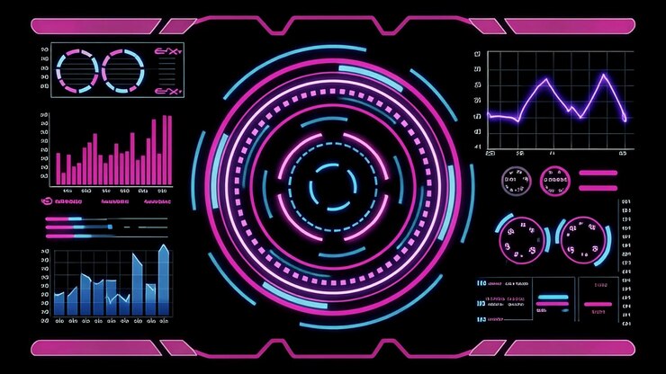 Animated Futuristic HUD Display with Data Visualization and Graphs