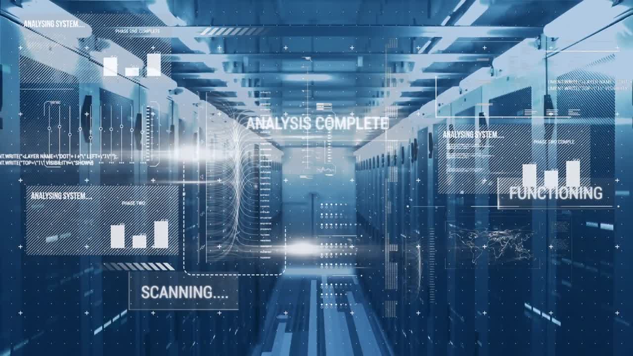 Animation of data processing over server room
