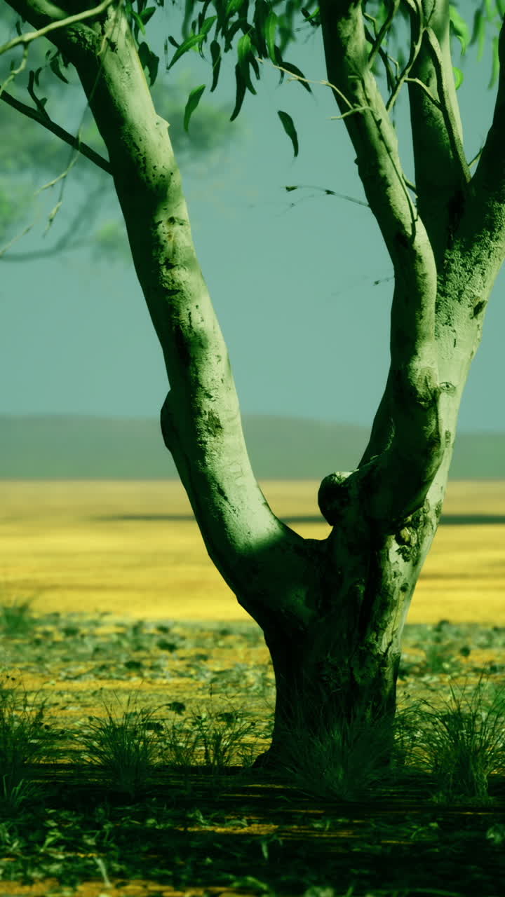 Vibrant landscape with rugged nature and silhouetted trees at golden hour