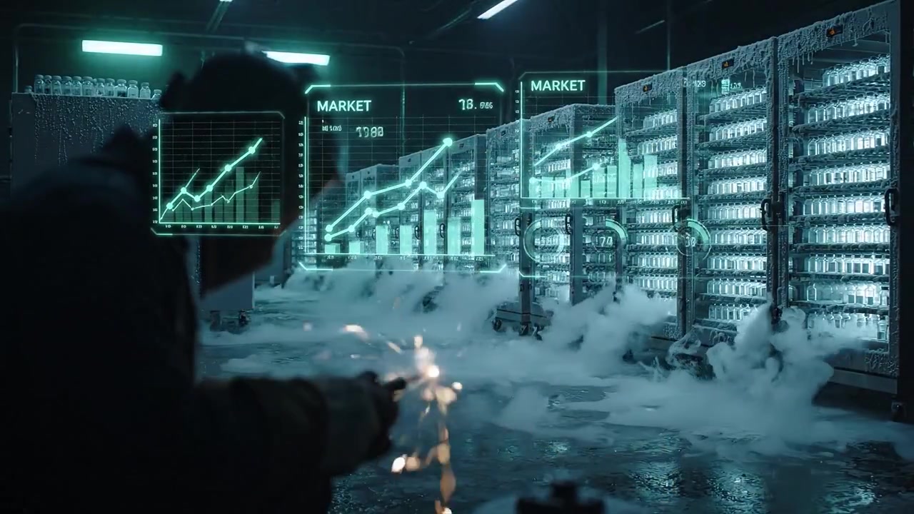 Industrial Worker Welding with Holographic Market Data Projections