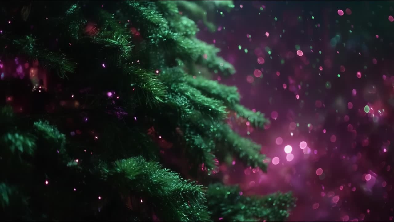 A Beautiful Close-Up of a Festively Adorned Christmas Tree Sparkling with Colorful Lights and Glimmering Snowflakes, Creating a Magical Holiday Atmosphere