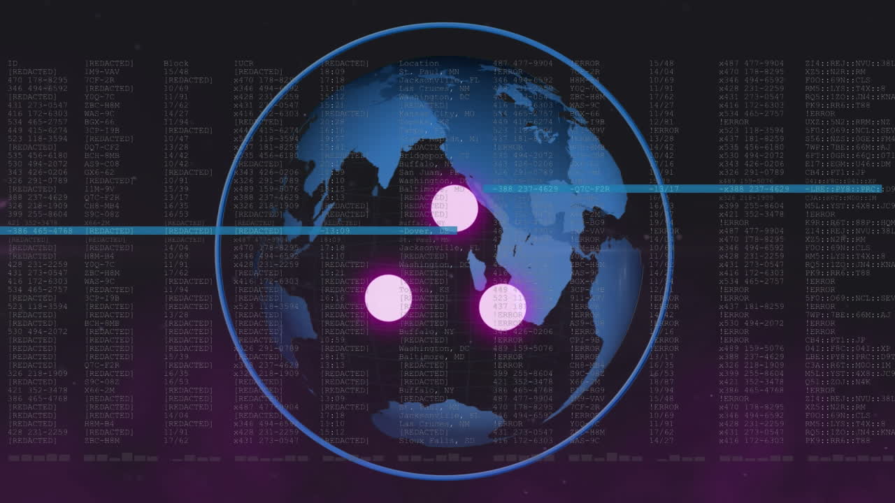 Animation of loading circle icon and network of connections over globe
