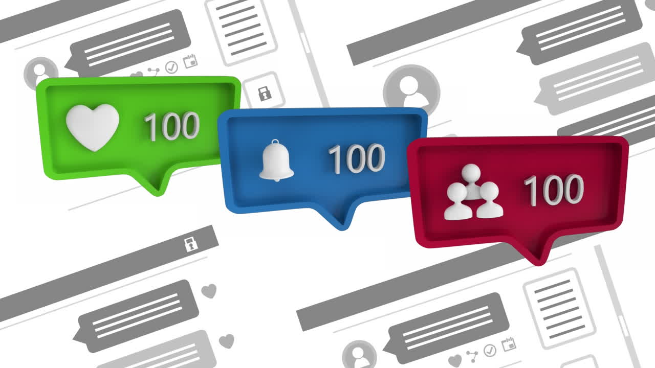 iconos con un número creciente en las redes sociales