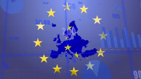 animación de europa y bandera de la ue sobre el procesamiento de datos