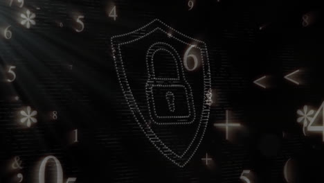 Security-padlock-icon-and-mathematical-symbols-against-blue-background