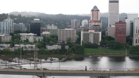 aerial view of downtown portland, oregon on a cloudy summer afternoon