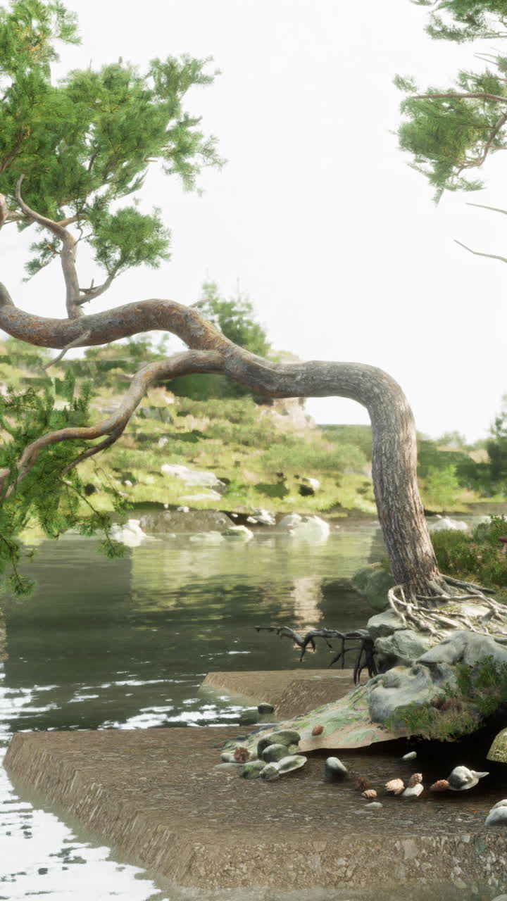 평화로운 호수 를 내려다보는 아름다운 소나무