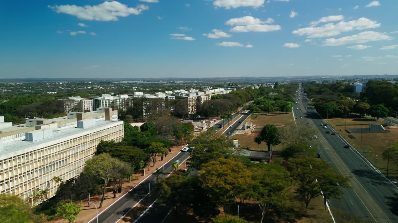 Drone of aerial footage of Brasilia city