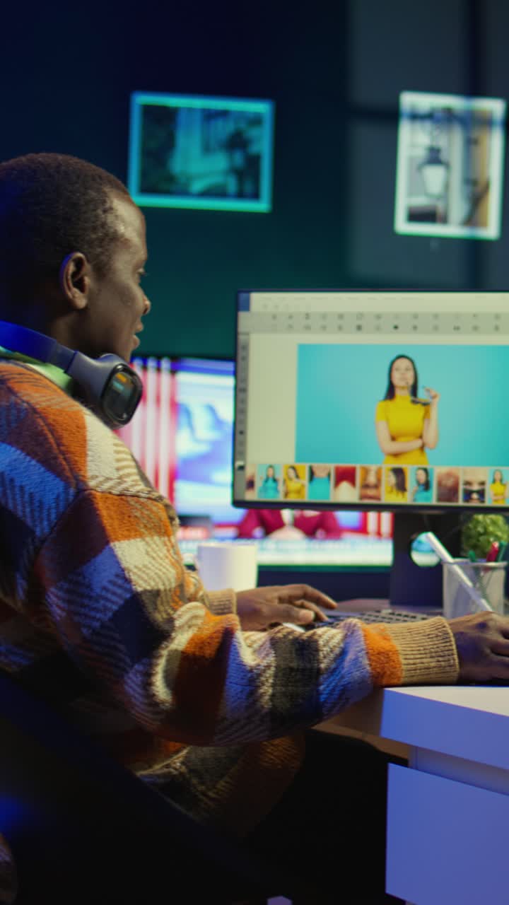 Vertical Video Videography specialist editing new movie clip for video montage