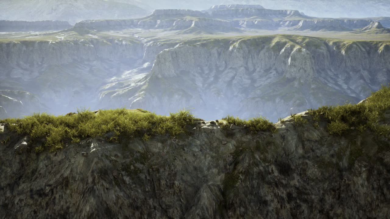 paisaje montañoso con acantilado cubierto de hierba