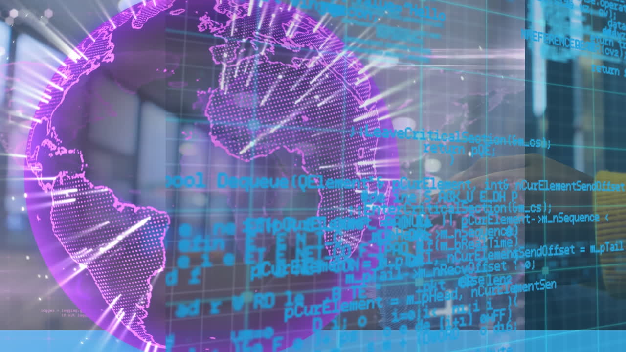 animación de la red mundial de conexiones y procesamiento de datos a través de la oficina