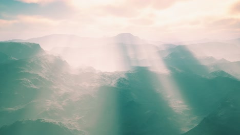 aerial vulcanic desert landscape with rays of light