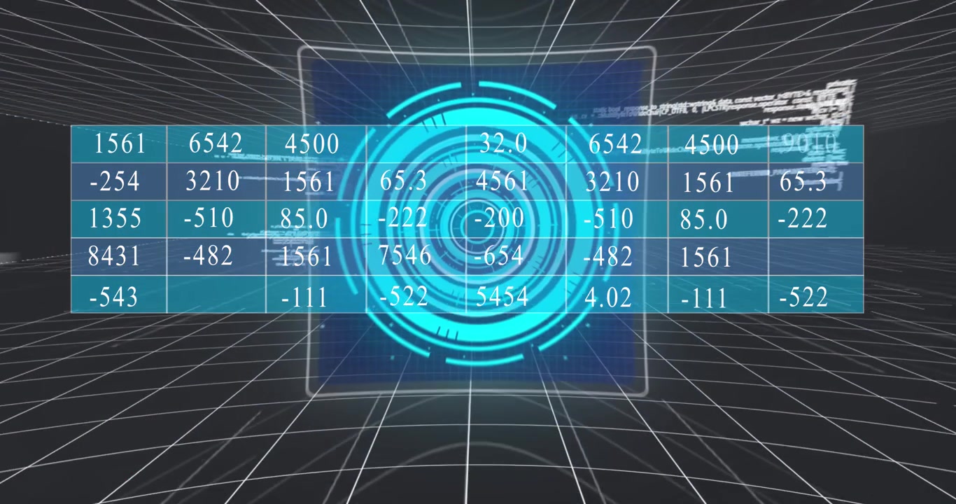 Animation of numbers processing on screen with squares