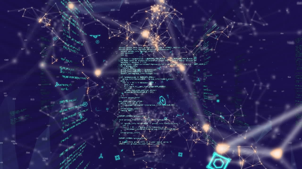 animación digital de la red de conexiones contra el procesamiento de datos en fondo azul