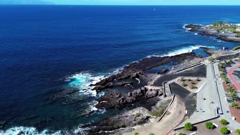 beautiful coast of tropical calm tenerife, canary island, spain, aerial natural pool formation