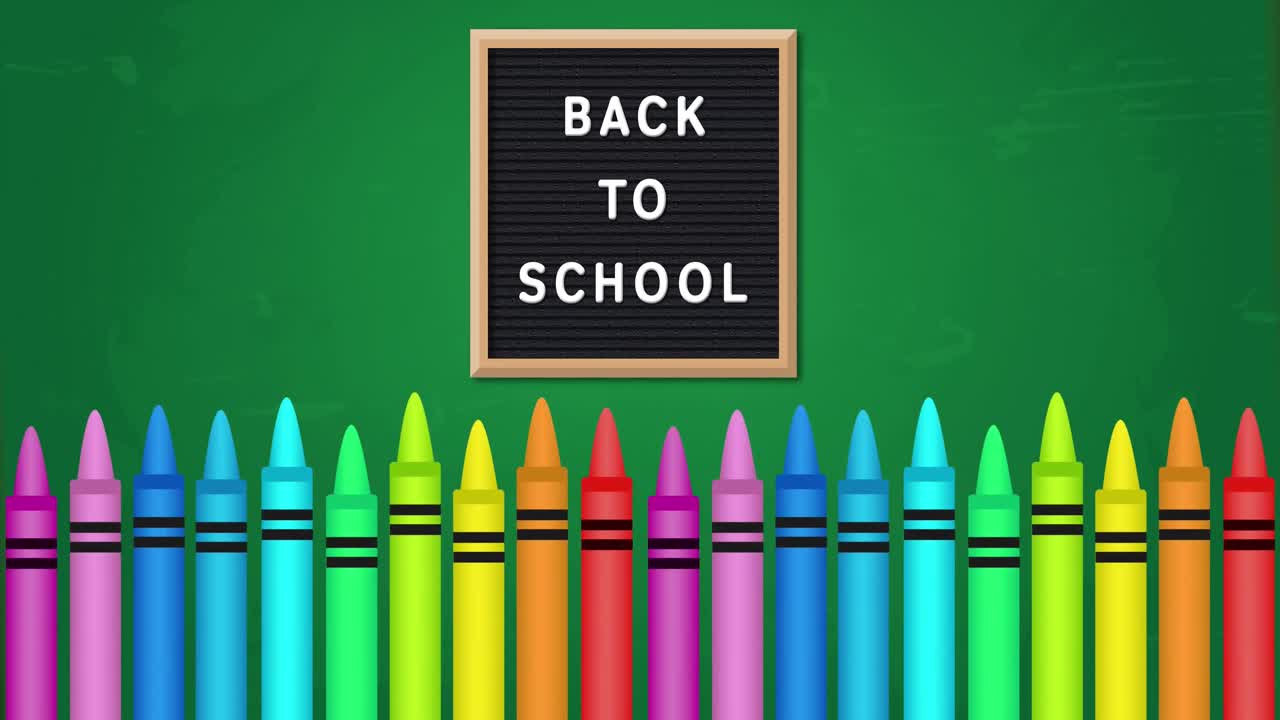 texto de vuelta a la escuela contra crayones de varios colores en fondo verde