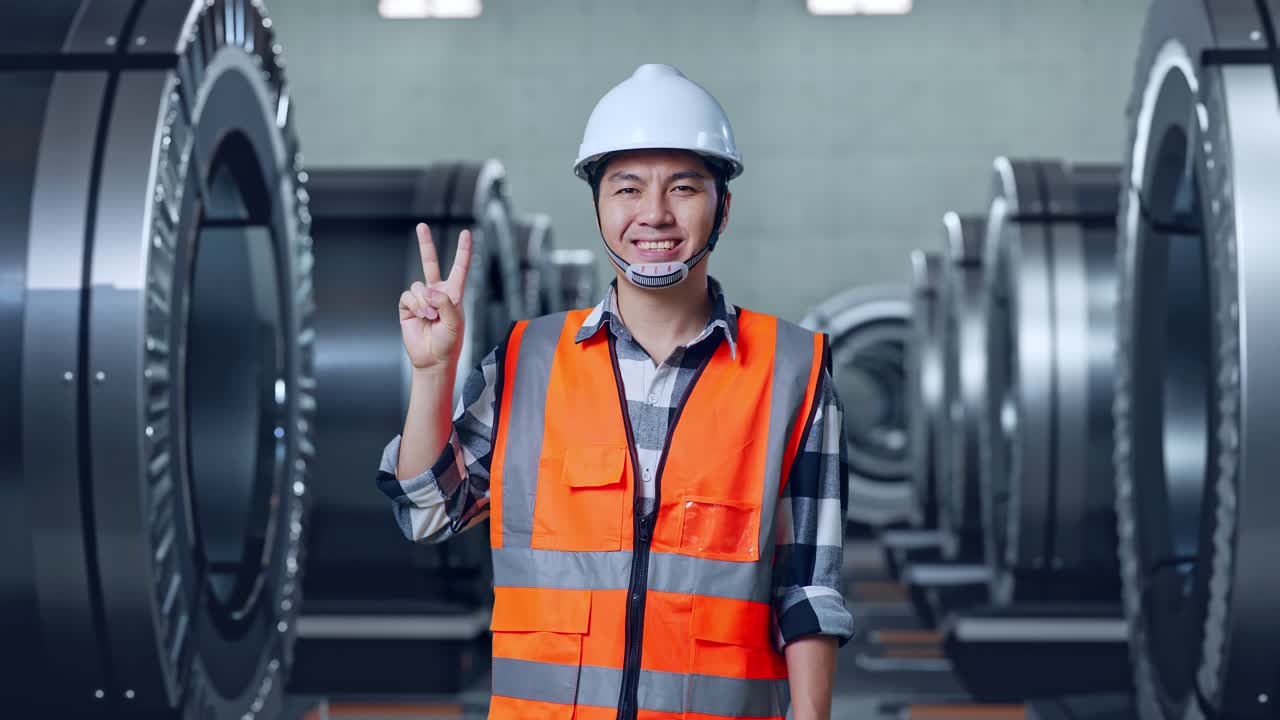공장에서 웃는 엔지니어