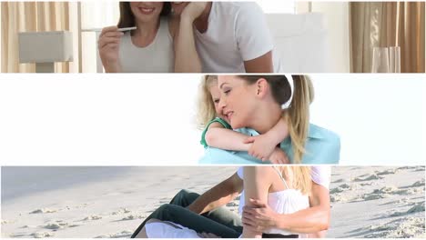 montaje de varias parejas y niños divirtiéndose