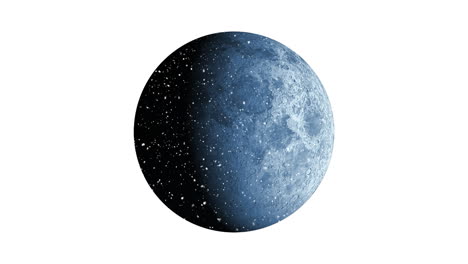 animation of snow falling over full moon on white background