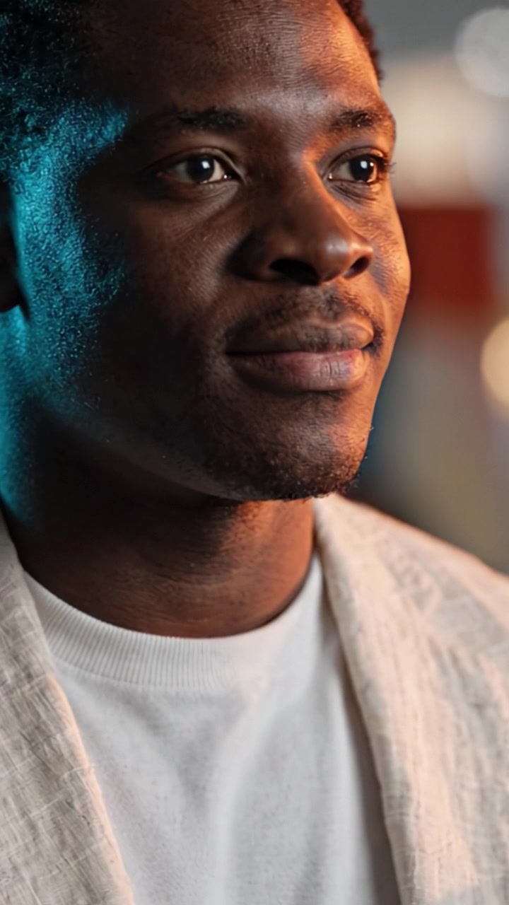 A Captivating Portrait of a Thoughtful Man Illuminated by Soft Light, Highlighting Emotion and Depth in His Expression with an Artistic Background.