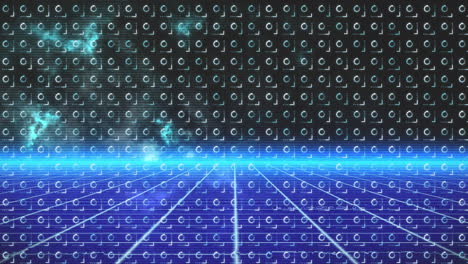 animación de formas en movimiento sobre una cuadrícula azul en movimiento brillante