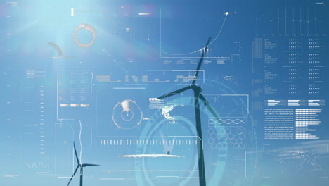 animation of statistics and data processing over wind turbines