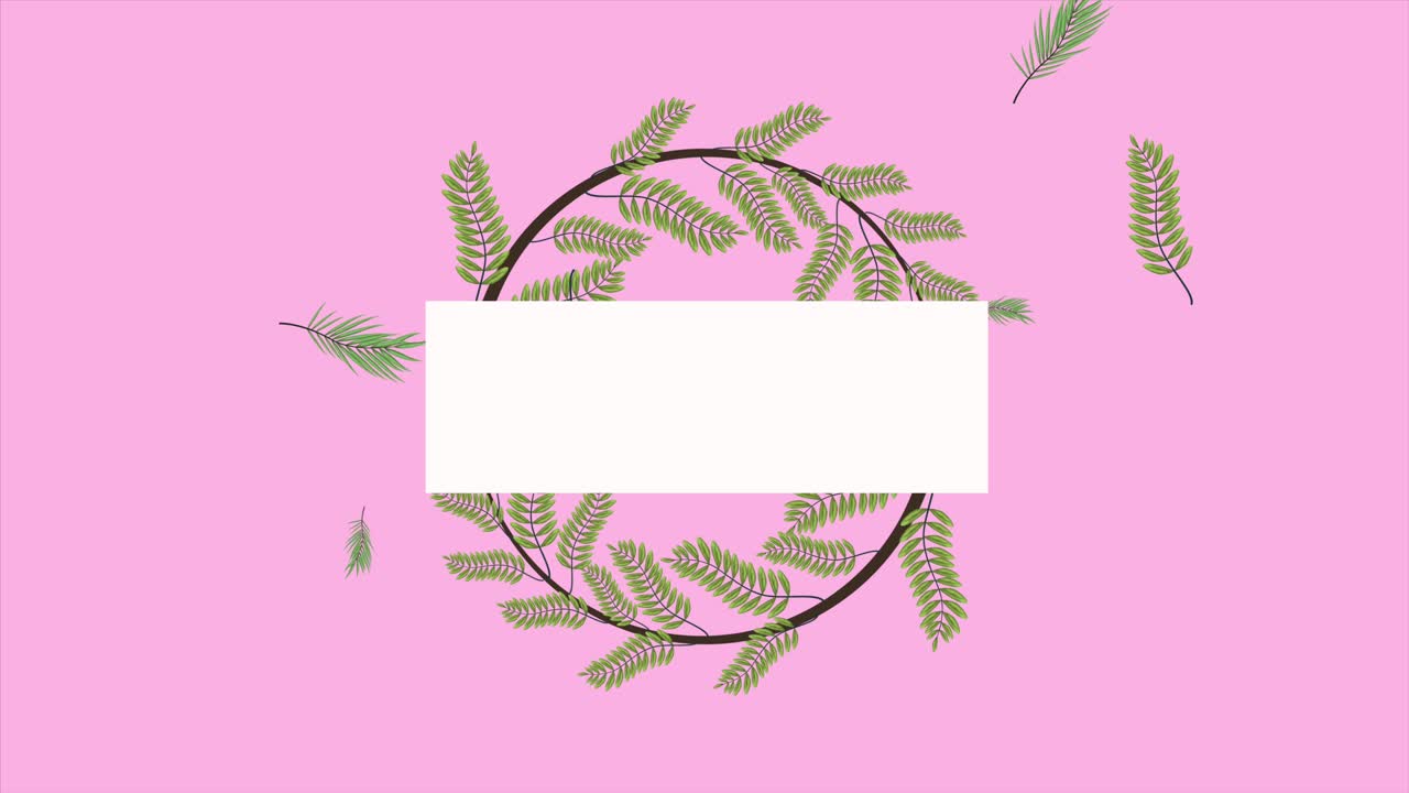 тропические экзотические листья экология анимация венок на розовом фоне