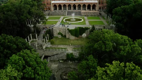 kamieniec zabkowicki palace with fountain on its courtyard in lower silesia, poland