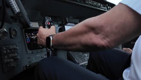 Close-up-view-inside-a-jet-cockpit-while-having-extreme-turbulence-in-a-real-time-flight