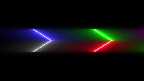 colorido abstracto movimiento borroso de línea de neón llamarada brillante parpadeante cabeza de flecha bucle de animación moviéndose al azar en un fondo negro.