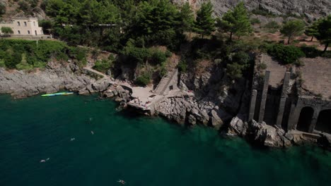 aerial circle view of isolated place where to swim. salerno. italy