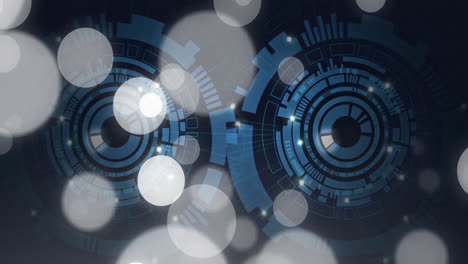 Animation of glowing white orbs with futuristic digital interface in school setting