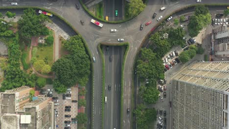 day time guangzhou city traffic street road circle interchange aerial panorama 4k china