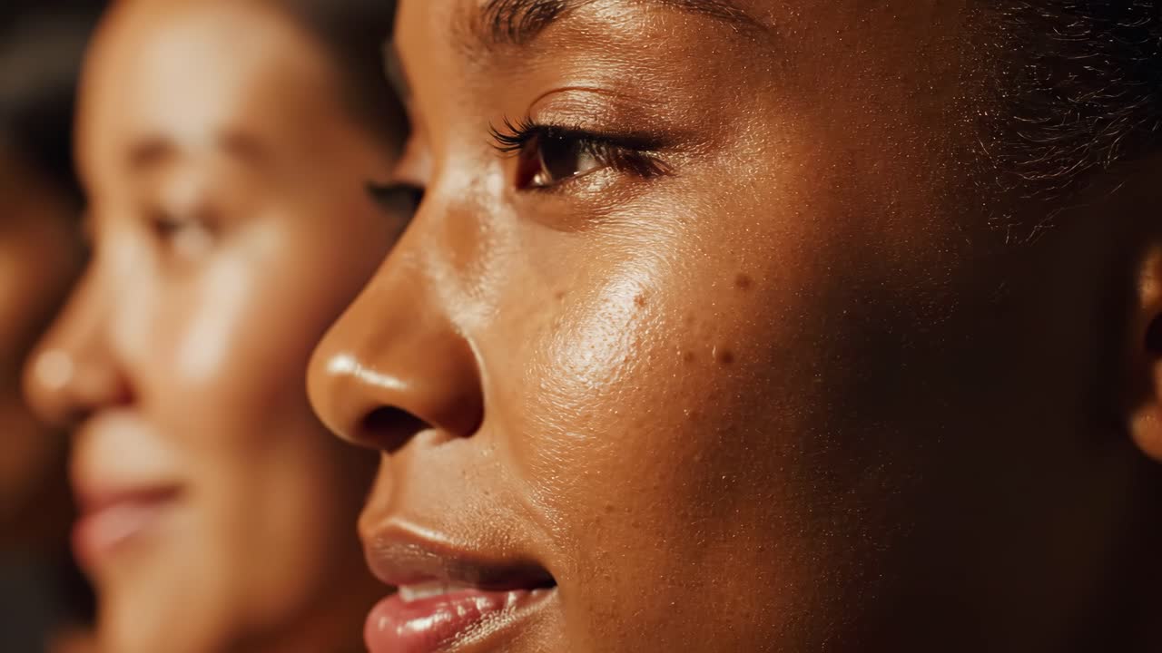 Close-up of women's faces showcasing skincare and beauty