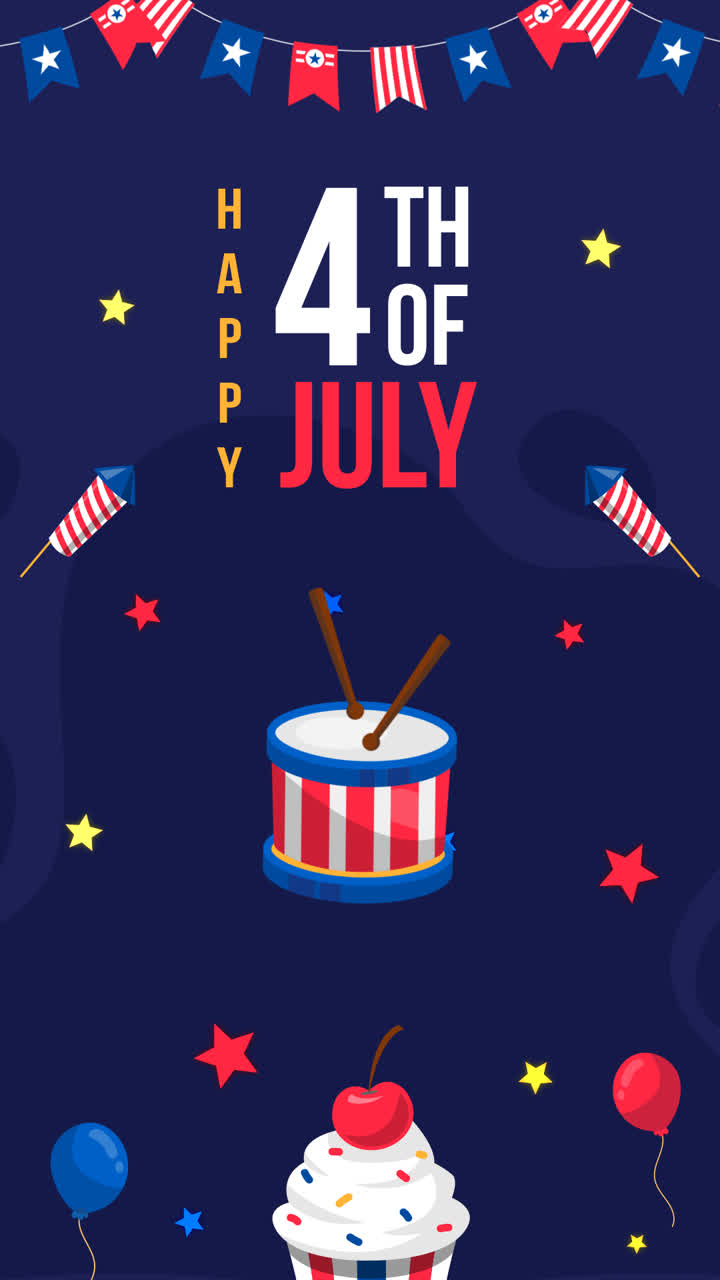 미국 7월 4일 축제의 평평한 배경의 모션 그래픽