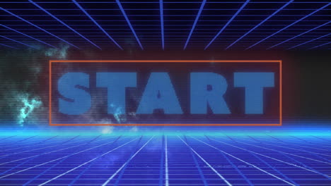 animation of the word start in blue letters written over blue grid