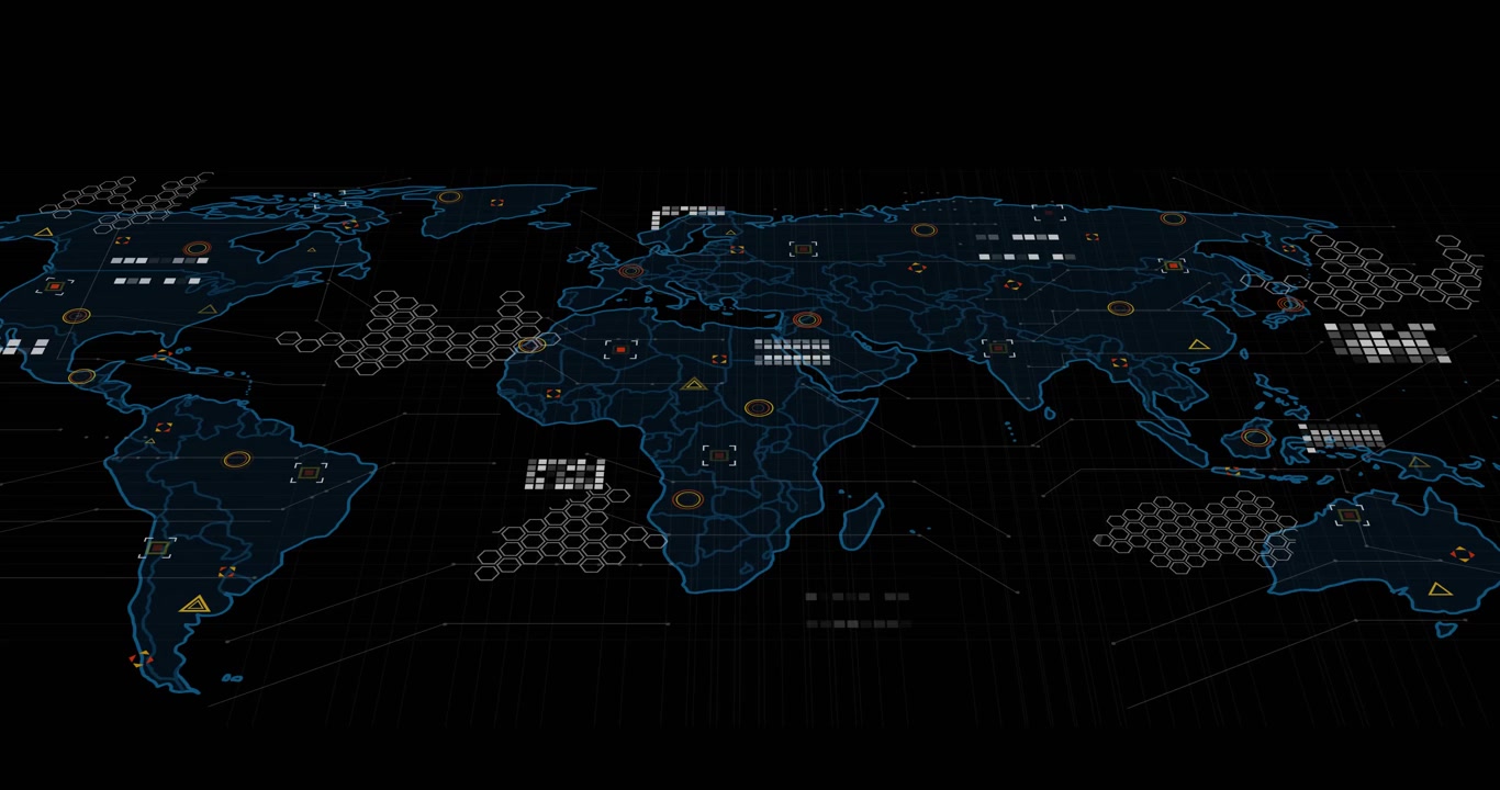 Faint outline appearing causing world map growing with borders orange dots dotted route for supply